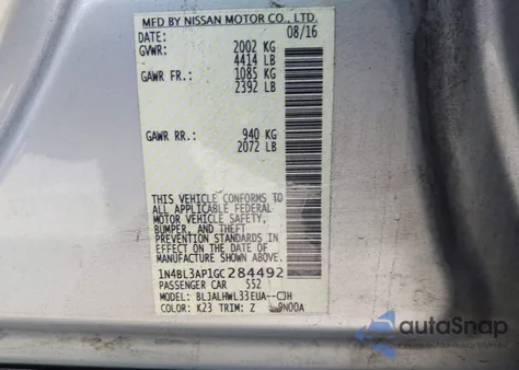 2016 Nissan Altima 3.5 Sr z USA, uszkodzony, nr VIN 1N4BL3AP1GC284492